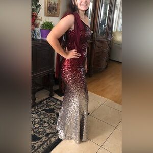Elegant Burgundy and Silver Sequin Dress